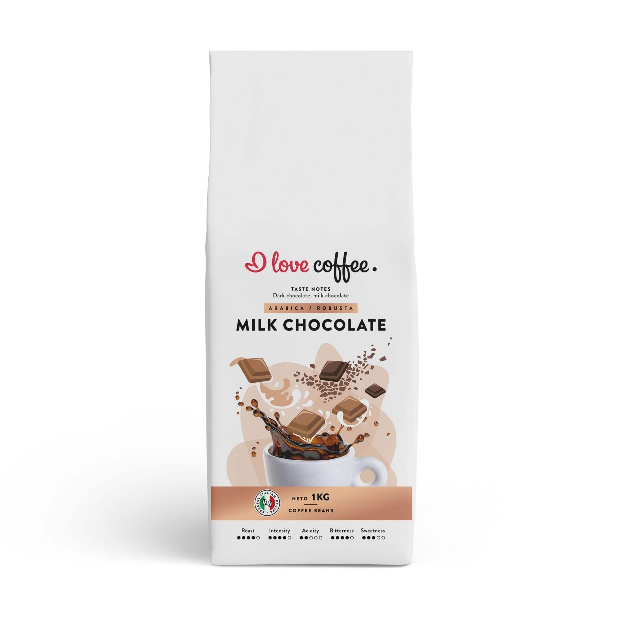 1 kg Kavos pupelės Milk Chocolate, 1 kg Aš myliu kavą