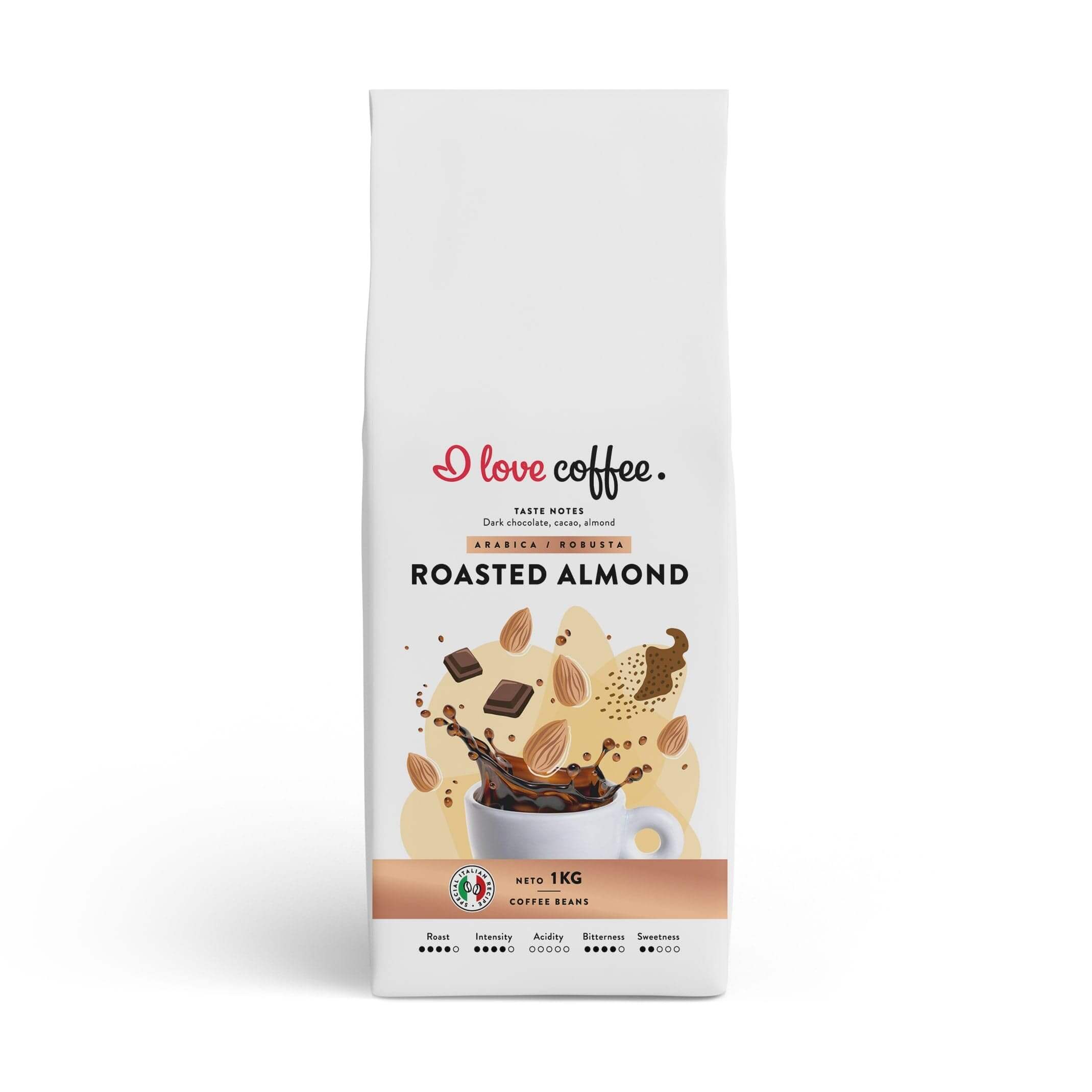 1 kg Kavos pupelės Roasted Almond, 1 kg Aš myliu kavą