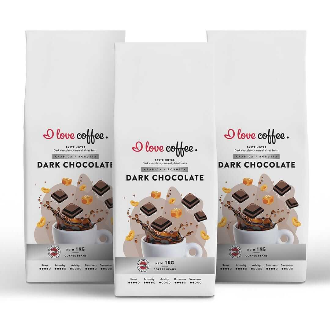 3 kg Kavos pupelės Dark Chocolate, 1 kg Aš myliu kavą