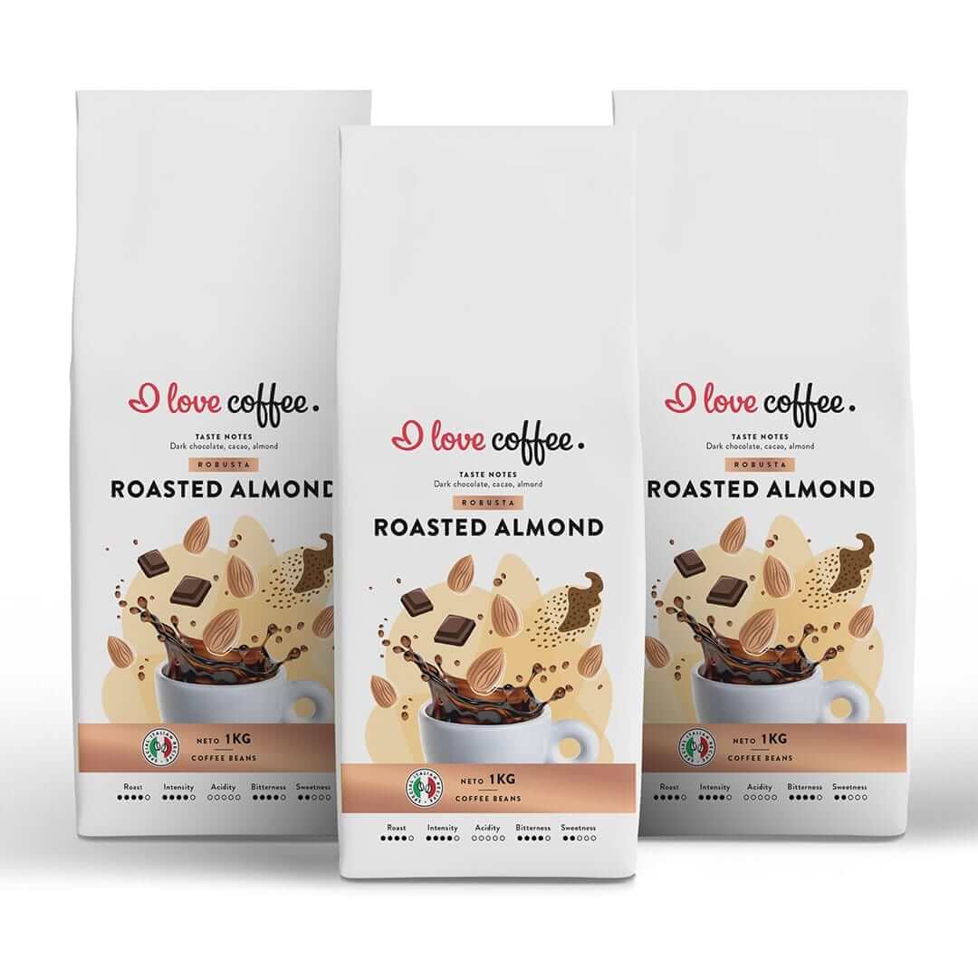 3 kg Kavos pupelės Roasted Almond, 1 kg Aš myliu kavą