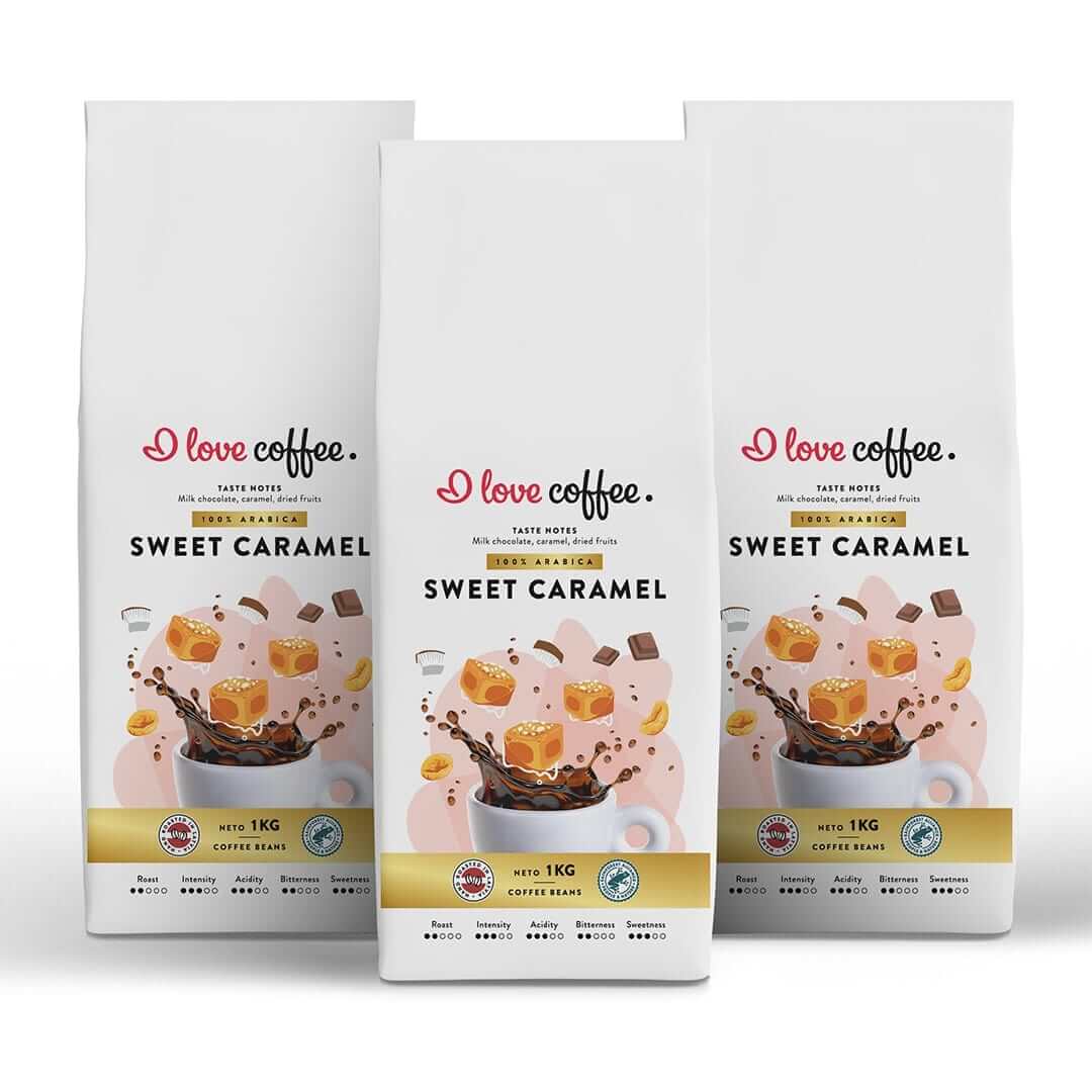 3 kg Kavos pupelės Sweet Caramel, 1 kg Aš myliu kavą