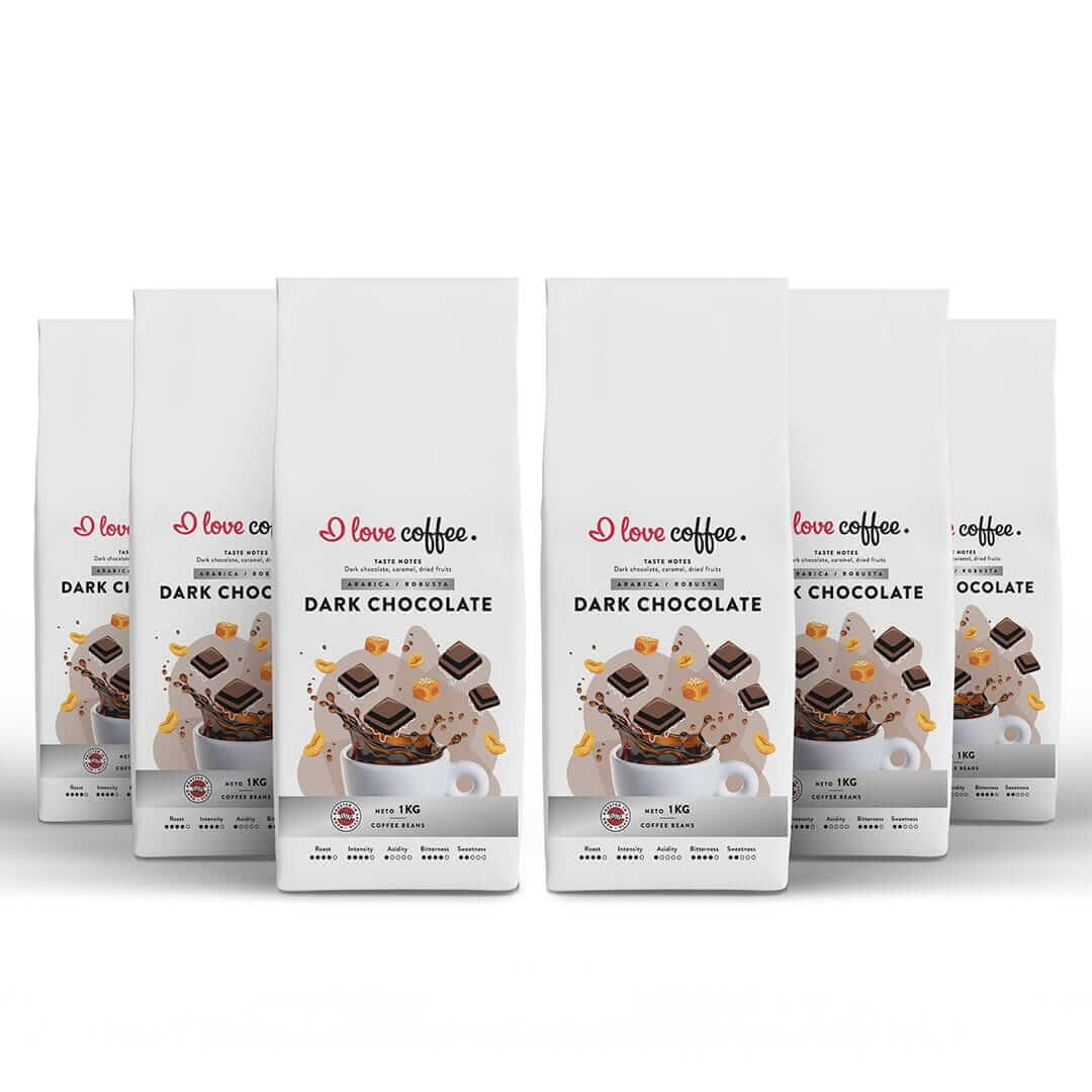 6 kg Kavos pupelės Dark Chocolate, 1 kg Aš myliu kavą