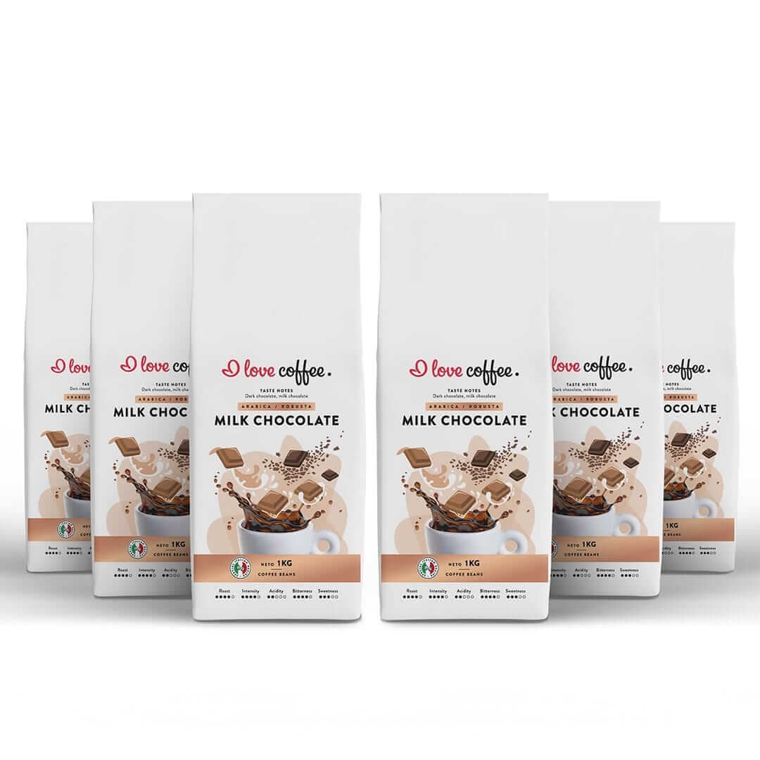 6 kg Kavos pupelės Milk Chocolate, 1 kg Aš myliu kavą