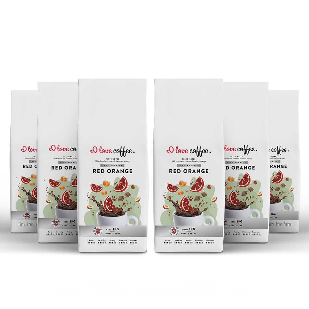 6 kg Kavos pupelės Red Orange, 1 kg Aš myliu kavą