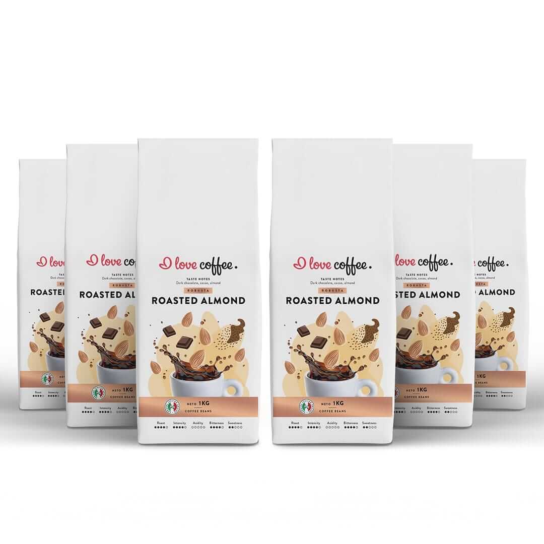 6 kg Kavos pupelės Roasted Almond, 1 kg Aš myliu kavą