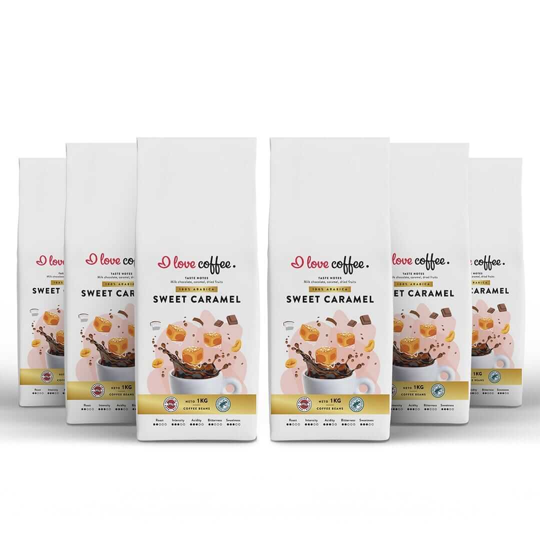 6 kg Kavos pupelės Sweet Caramel, 1 kg Aš myliu kavą