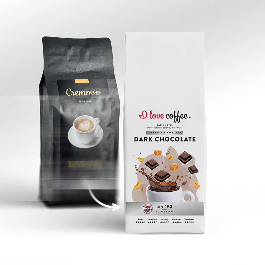 Kavos pupelės Dark Chocolate, 1 kg Aš myliu kavą