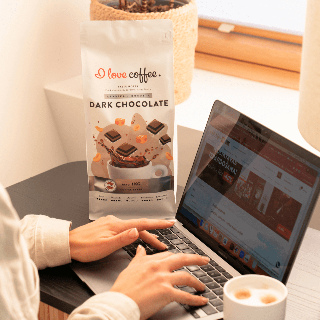 Kavos pupelės Dark Chocolate, 1 kg Aš myliu kavą