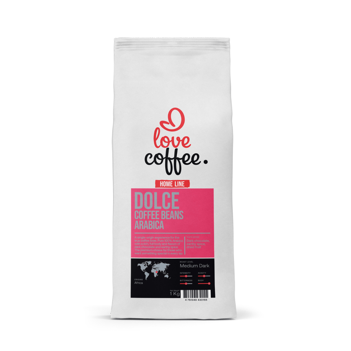 Kavos pupelės I Love Coffee Home Line DOLCE, 100% Arabica, 1 kg Aš Myliu Kavą