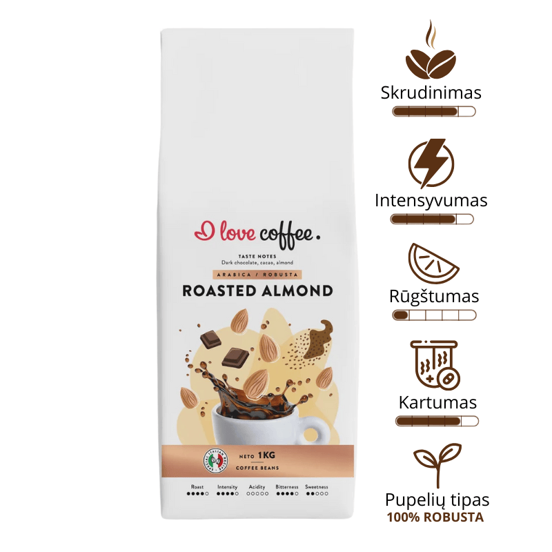 Kavos pupelės Roasted Almond, 1 kg Aš myliu kavą