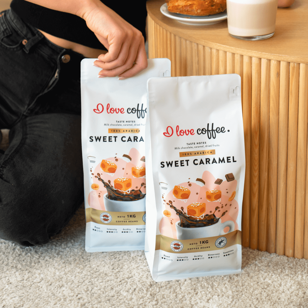 Kavos pupelės Sweet Caramel, 1 kg Aš myliu kavą