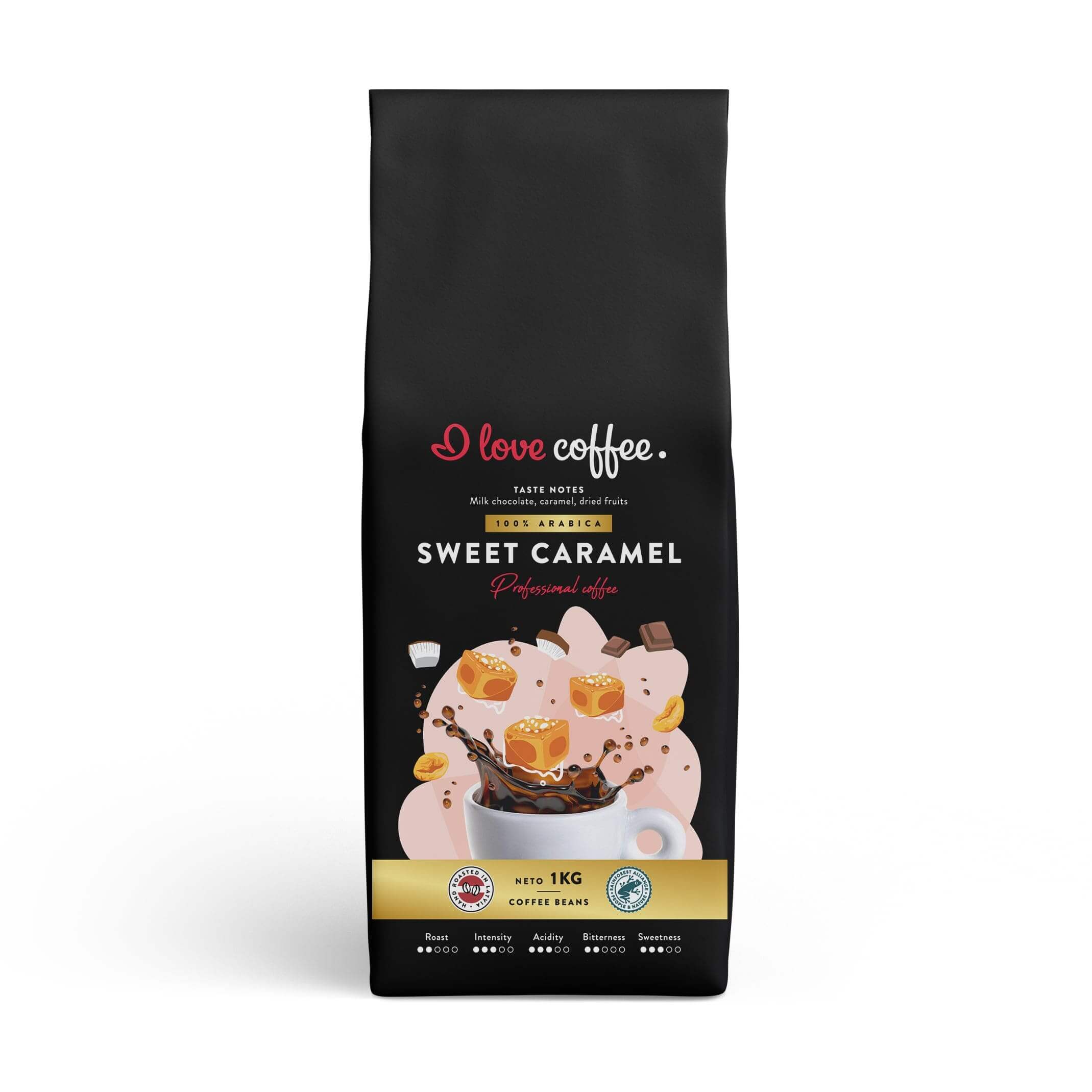 Kavos pupelės Sweet Caramel Professional, 1 kg Aš myliu kavą