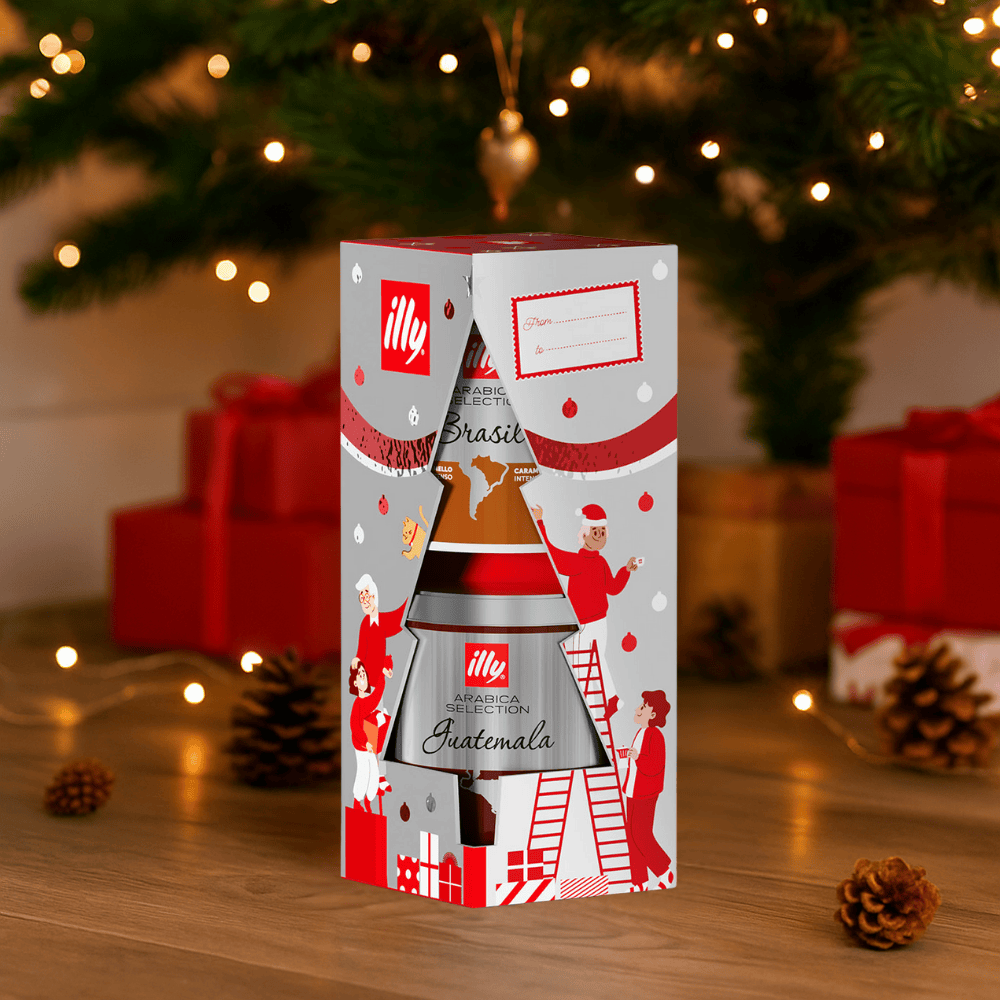 ILLY dovanų rinkinys - kavos kalėdinė eglutė, 2 x 125 g maltos ILLY kavos illy