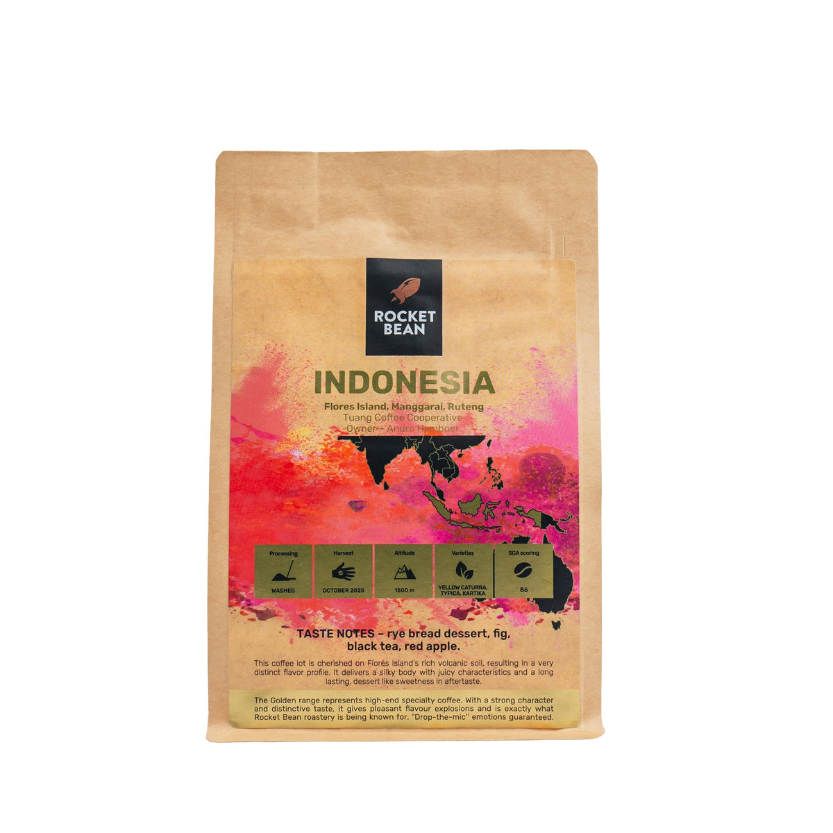 Kavos pupelės Indonezija, Floreso sala, plautos, 200 g Rocket Bean Roastery