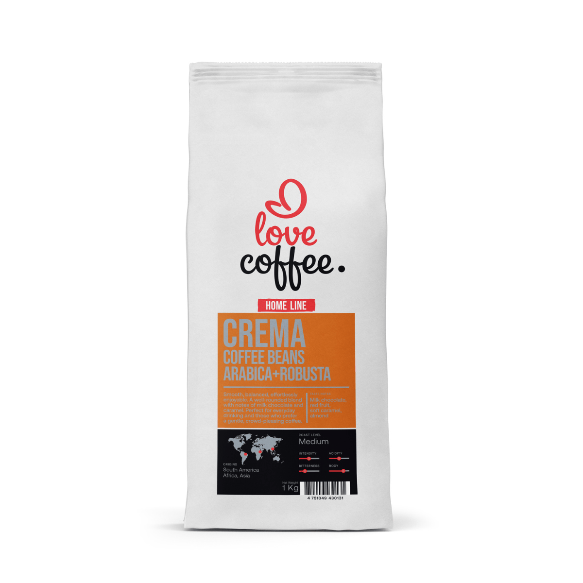1 kg Kavos pupelės I Love Coffee Home Line CREMA, 1 kg Aš Myliu Kavą