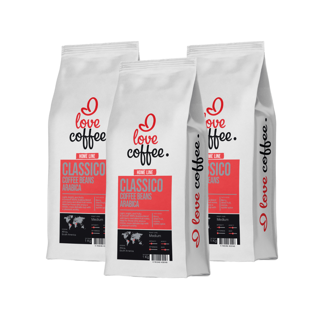3 kg Kavos pupelės I Love Coffee Home Line CLASSICO, 100% Arabica, 1 kg Aš Myliu Kavą