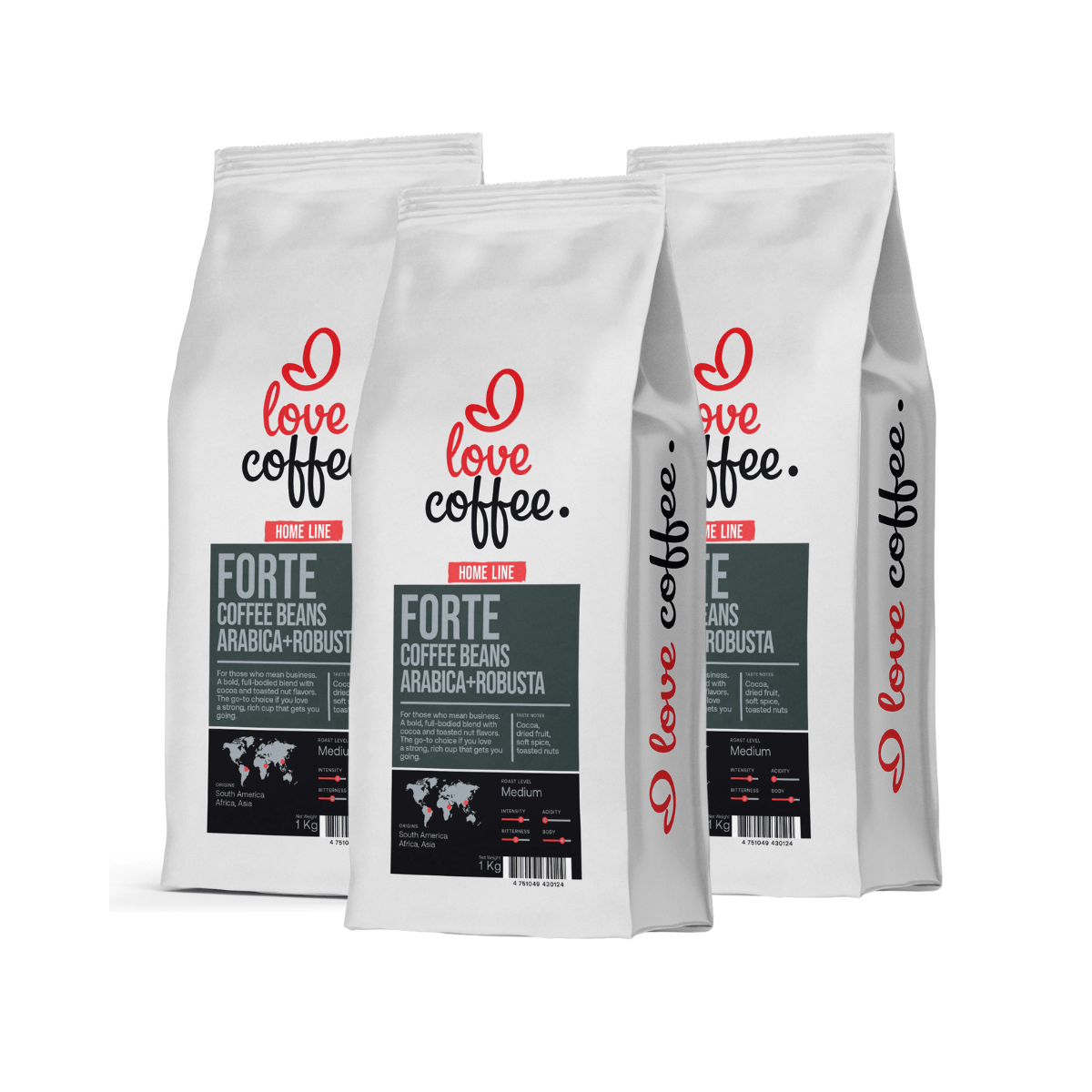 3 kg Kavos pupelės I Love Coffee Home Line FORTE, 1 kg Aš Myliu Kavą
