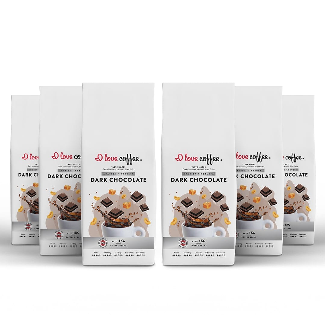 Aš myliu kavą Kavos pupelės 6 kg Kavos pupelės Dark Chocolate, 1 kg