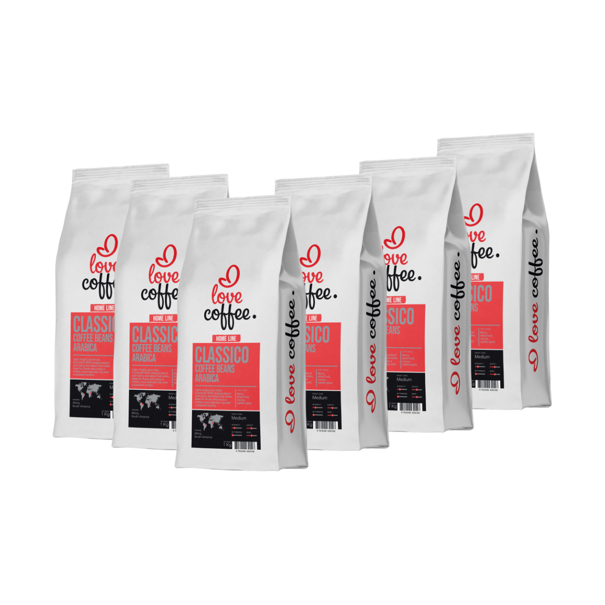 6 kg Kavos pupelės I Love Coffee Home Line CLASSICO, 100% Arabica, 1 kg Aš Myliu Kavą