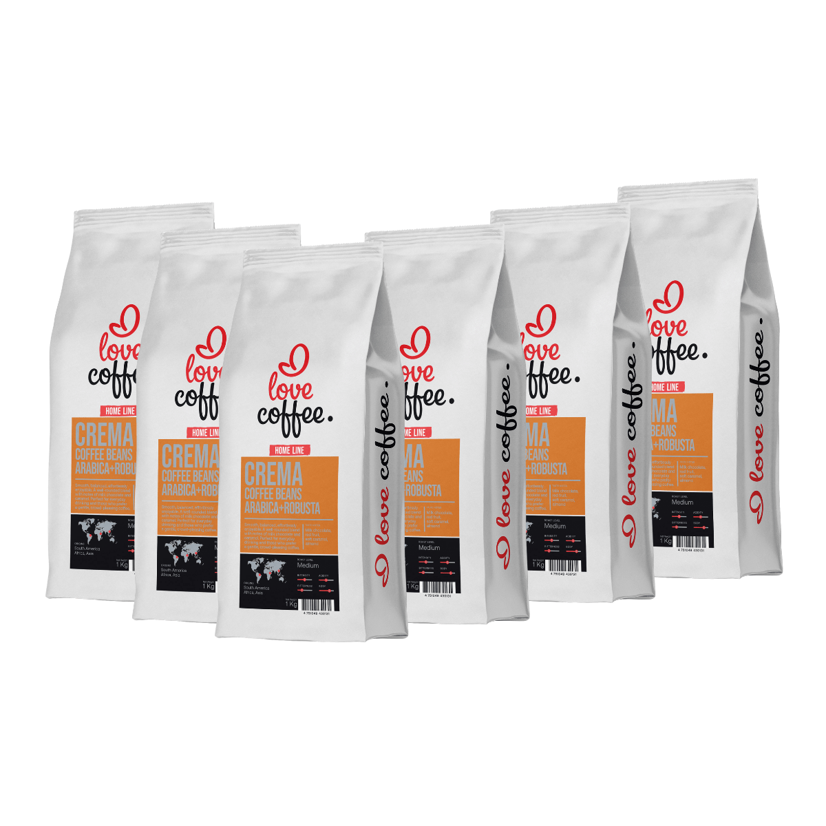 6 kg Kavos pupelės I Love Coffee Home Line CREMA, 1 kg Aš Myliu Kavą