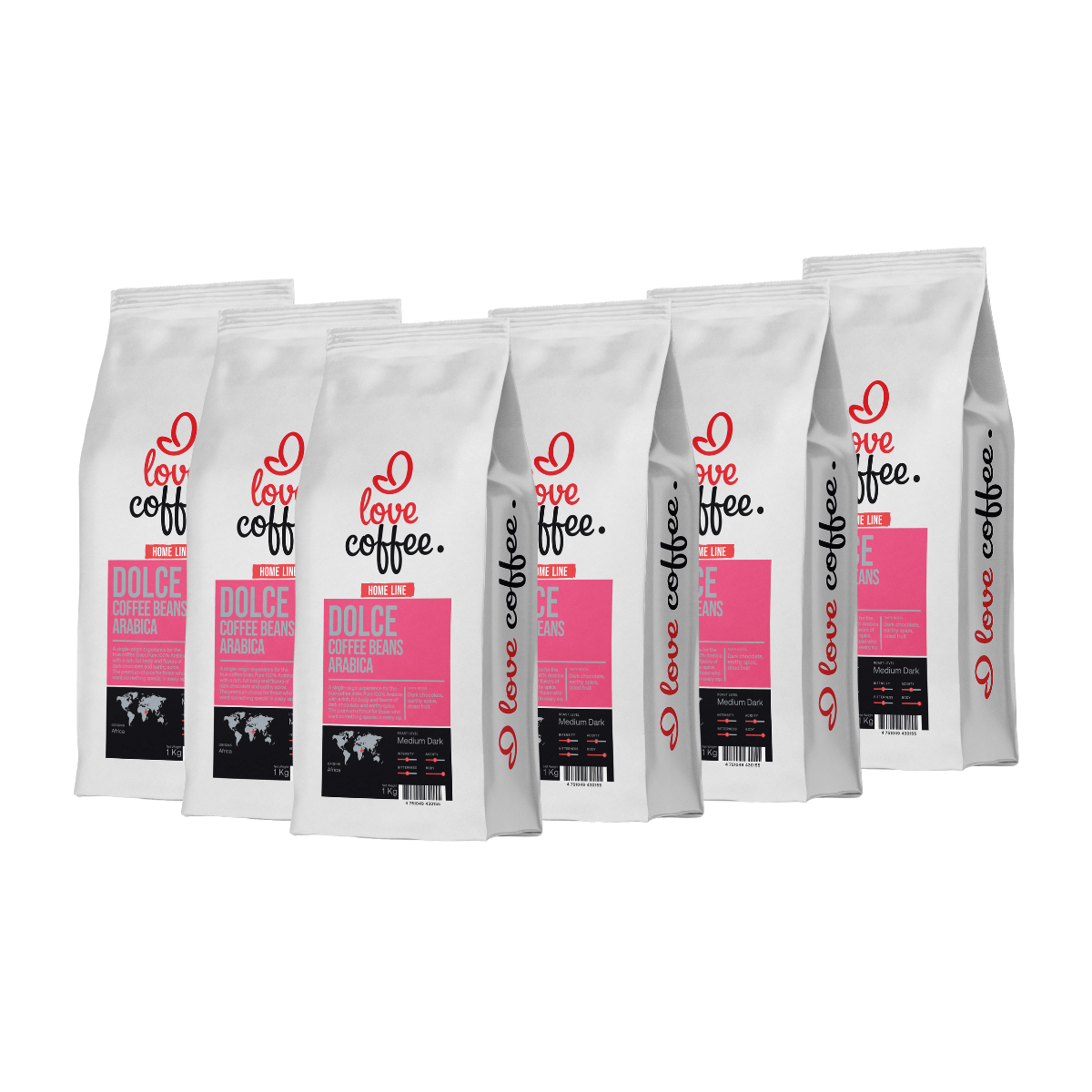 6 kg Kavos pupelės I Love Coffee Home Line DOLCE, 100% Arabica, 1 kg Aš Myliu Kavą