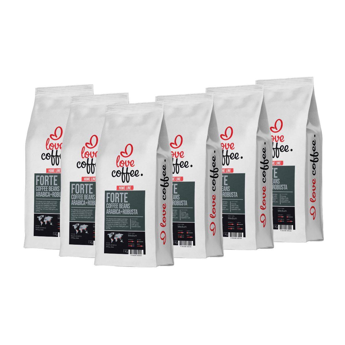6 kg Kavos pupelės I Love Coffee Home Line FORTE, 1 kg Aš Myliu Kavą