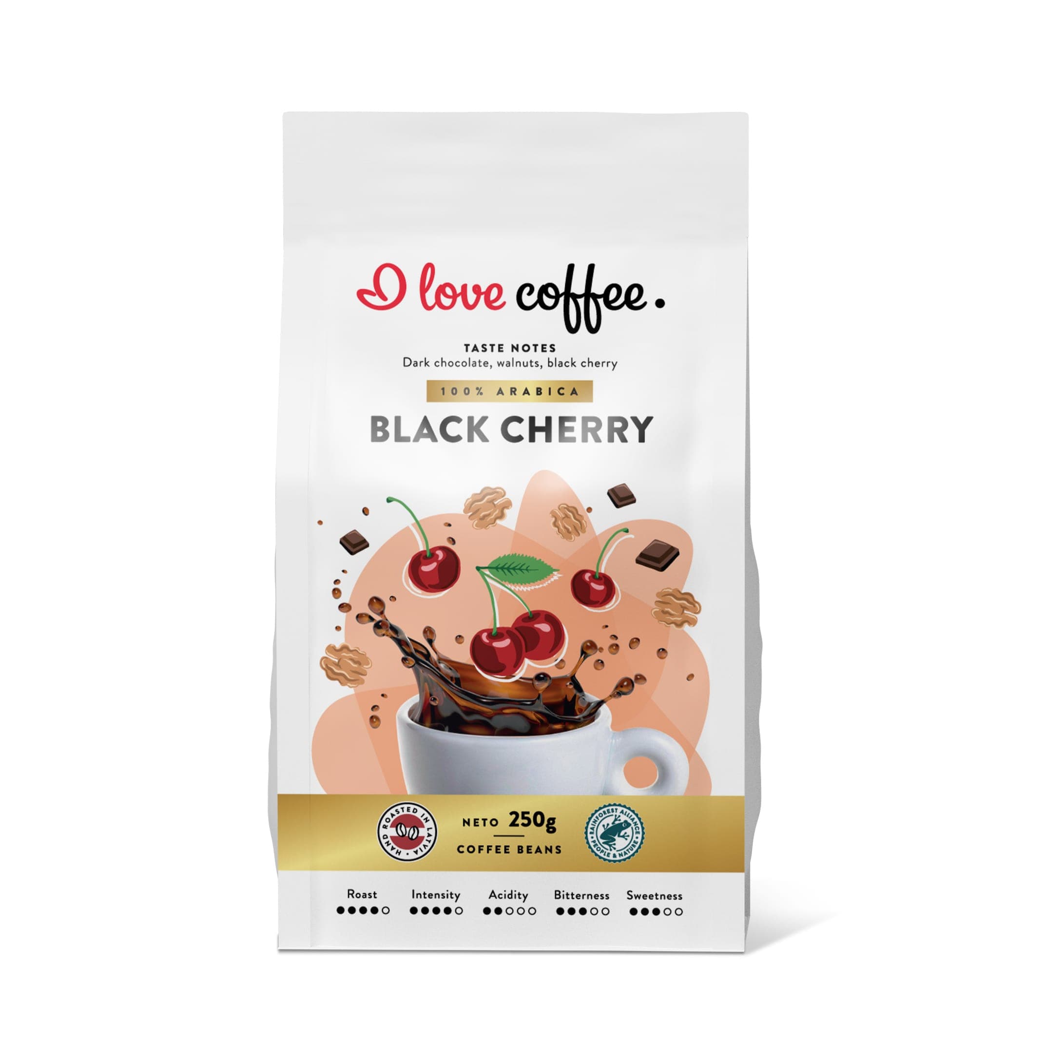 Aš myliu kavą Kavos pupelės Kafijas pupiņas Kavos pupelės Black Cherry, 250 g
