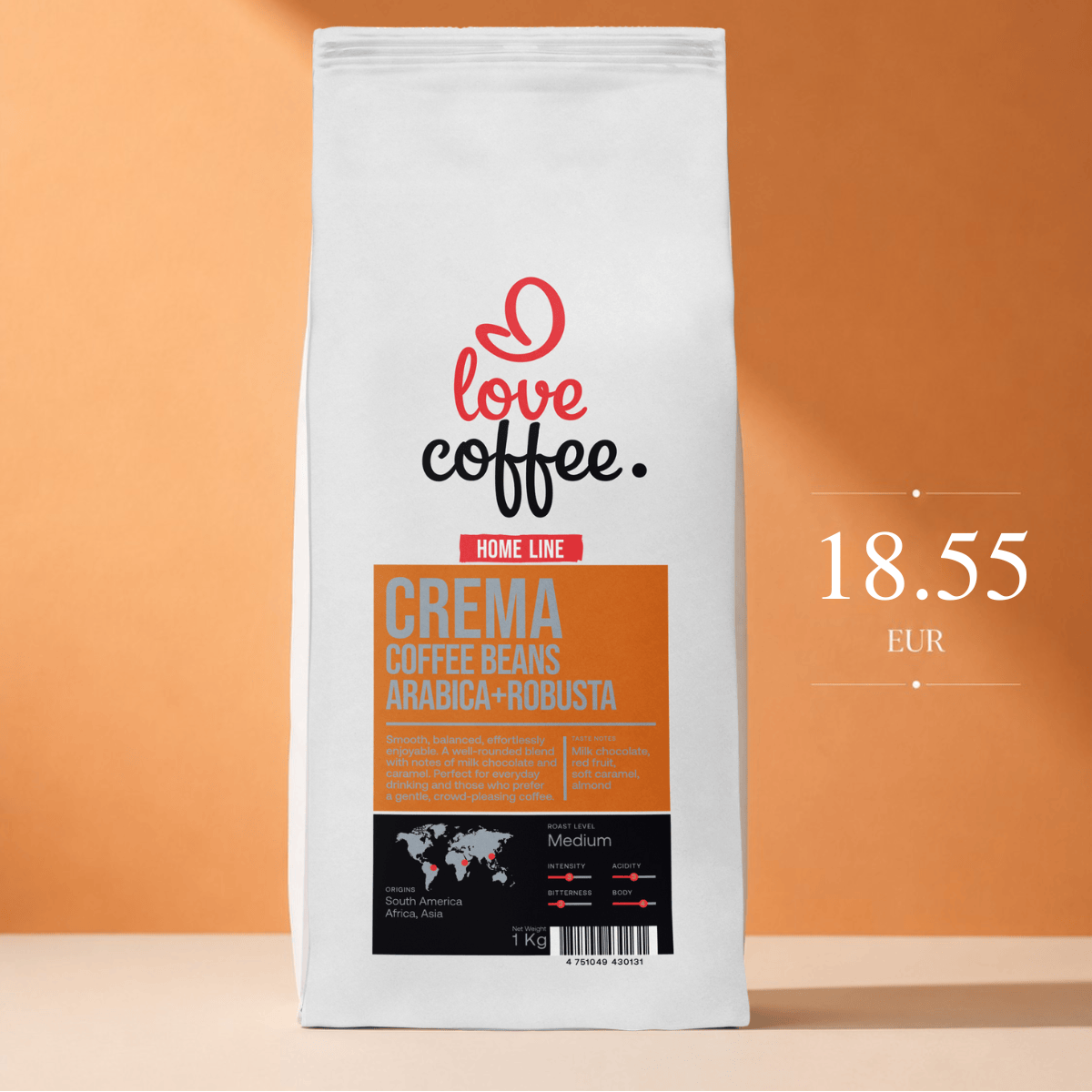 Kavos pupelės I Love Coffee Home Line CREMA, 1 kg Aš Myliu Kavą