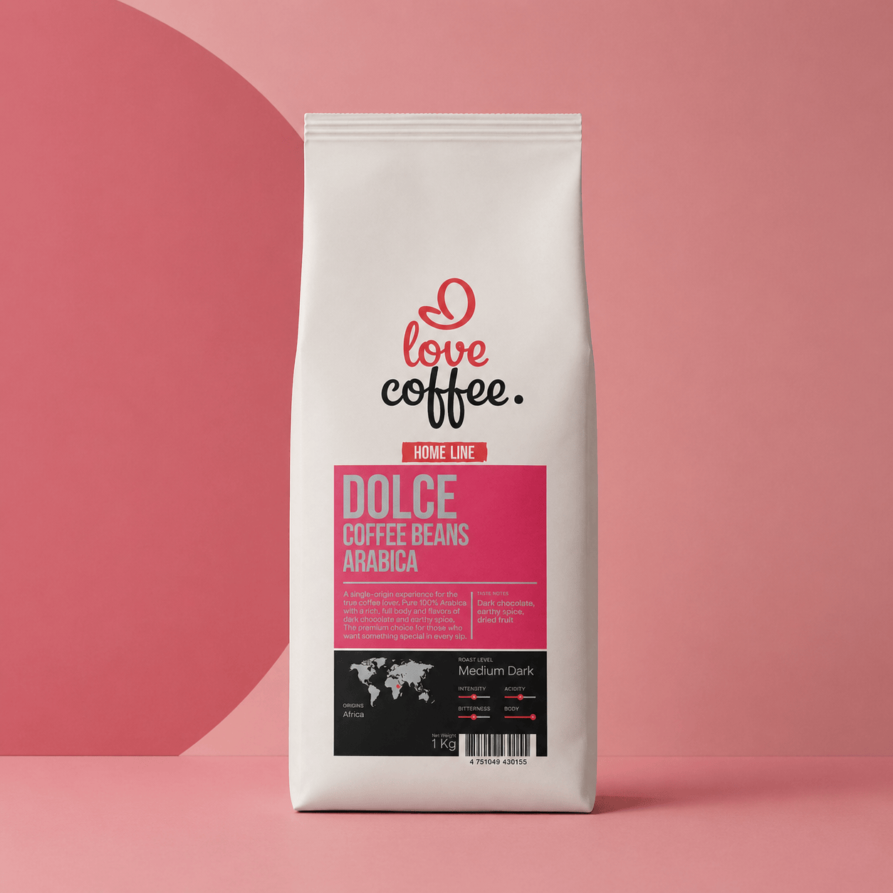 Kavos pupelės I Love Coffee Home Line DOLCE, 100% Arabica, 1 kg Aš Myliu Kavą