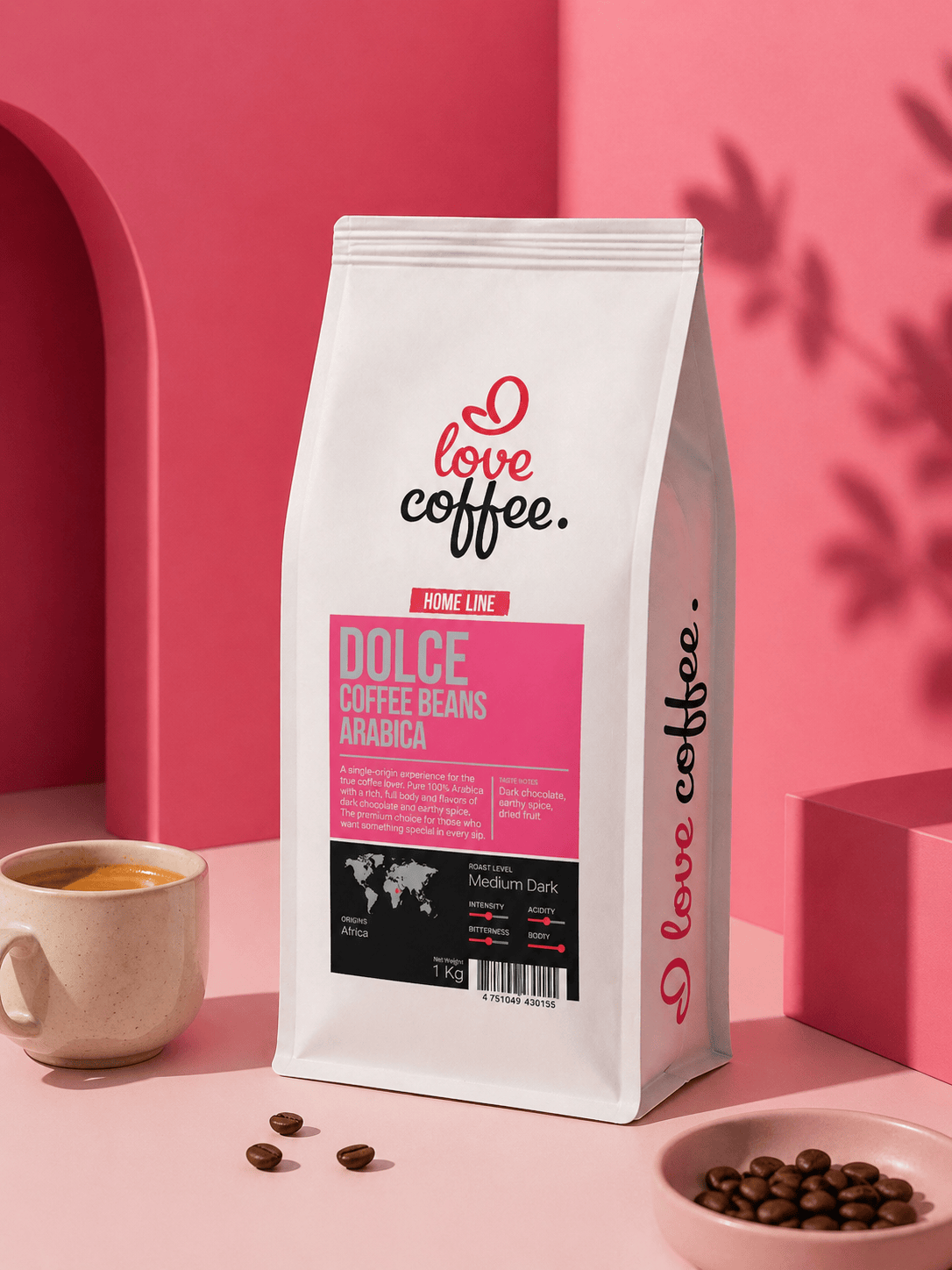 Kavos pupelės I Love Coffee Home Line DOLCE, 100% Arabica, 1 kg Aš Myliu Kavą