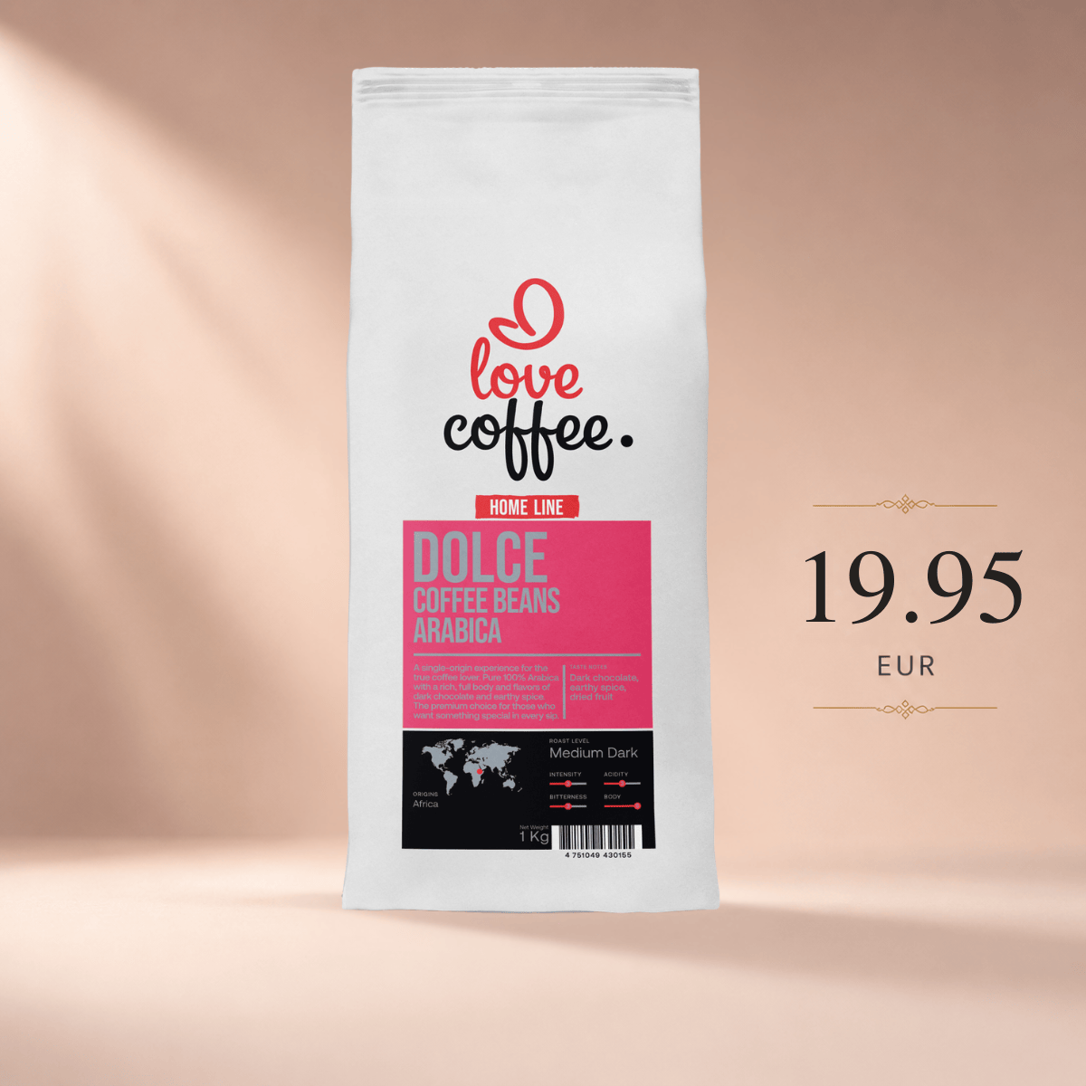 Kavos pupelės I Love Coffee Home Line DOLCE, 100% Arabica, 1 kg Aš Myliu Kavą