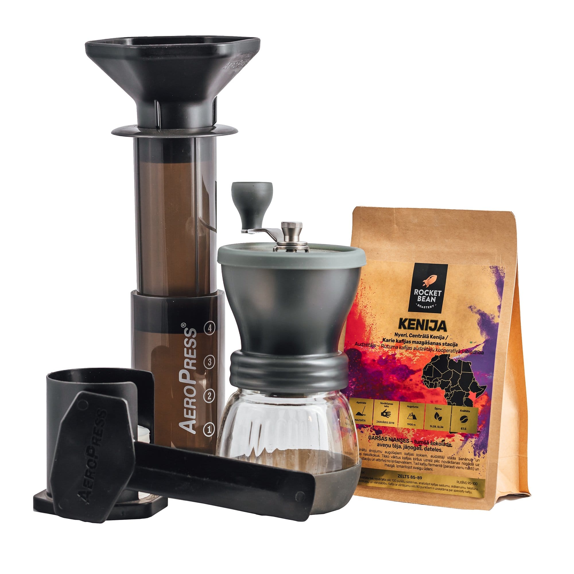 Hario Kavos ruošimo prietaisas AeroPress+Skerton malūnėlis+RBR kava