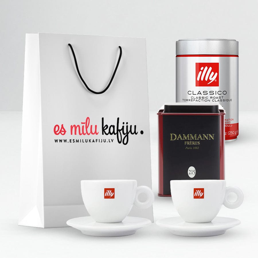 illy Dovanų rinkiniai Dovanų rinkinys - malta kava illy, 2 x illy puodeliai ir Dammann Frères arbata