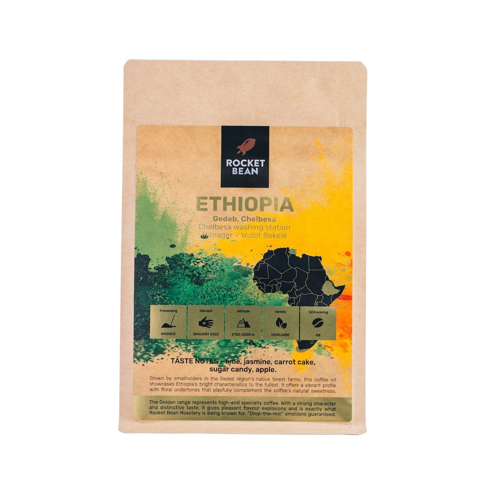 Kavos pupelės RBR Etiopija, Gedebas, Čelbesa, plautos, filtruota kava 200g Rocket Bean Roastery