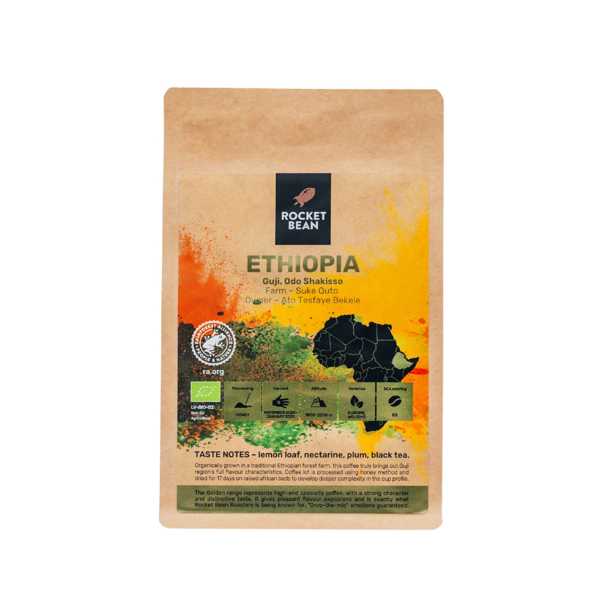 Kavos pupelės RBR Etiopija, Honey, Guji, Odo Shakisso, Organic, RFA, 200g Rocket Bean Roastery